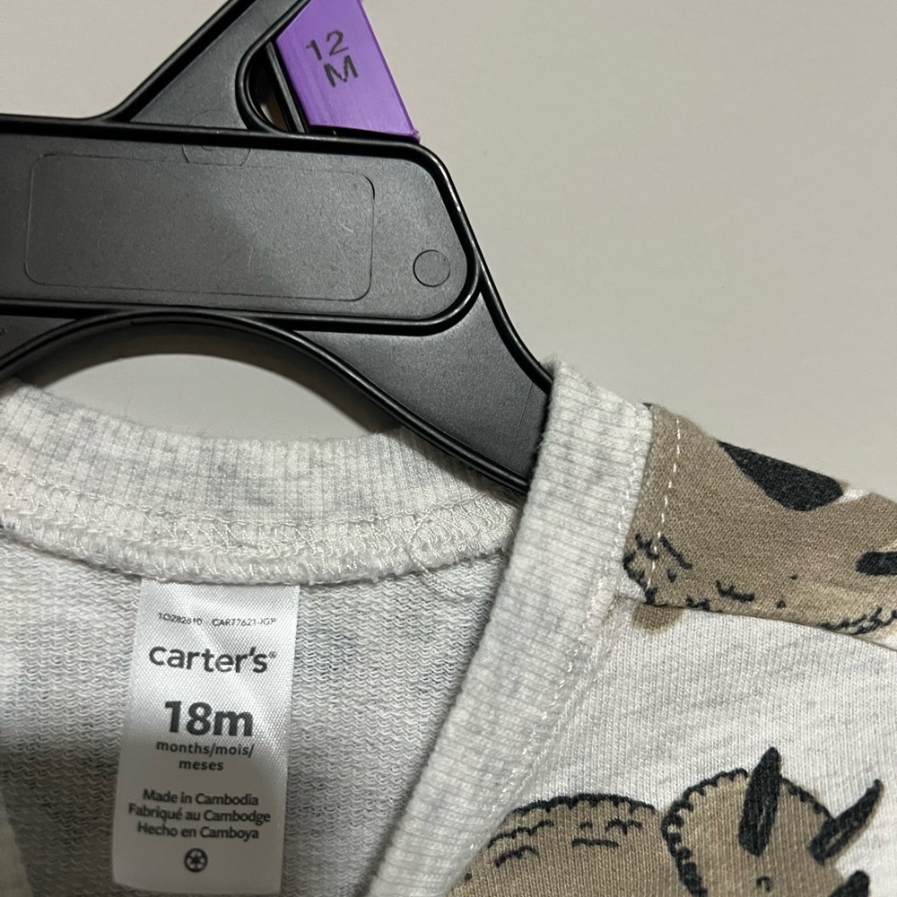 Carter's Size 18 Months Gray Brown Dinosaur Pull Over Long Sleeve Sweatshirt - Picture 4 of 7